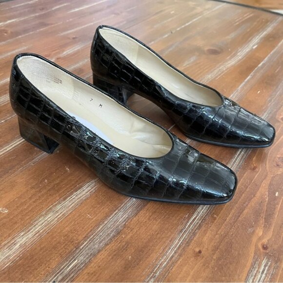 Etienne Aigner Black Croc-Patterned Heels 7M - Picture 1 of 7